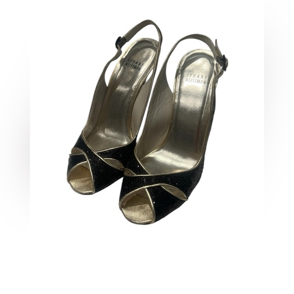 Stuart Weitzman Black & Gold Glitter Slingback Heels – Size 8 - Picture 4 of 8